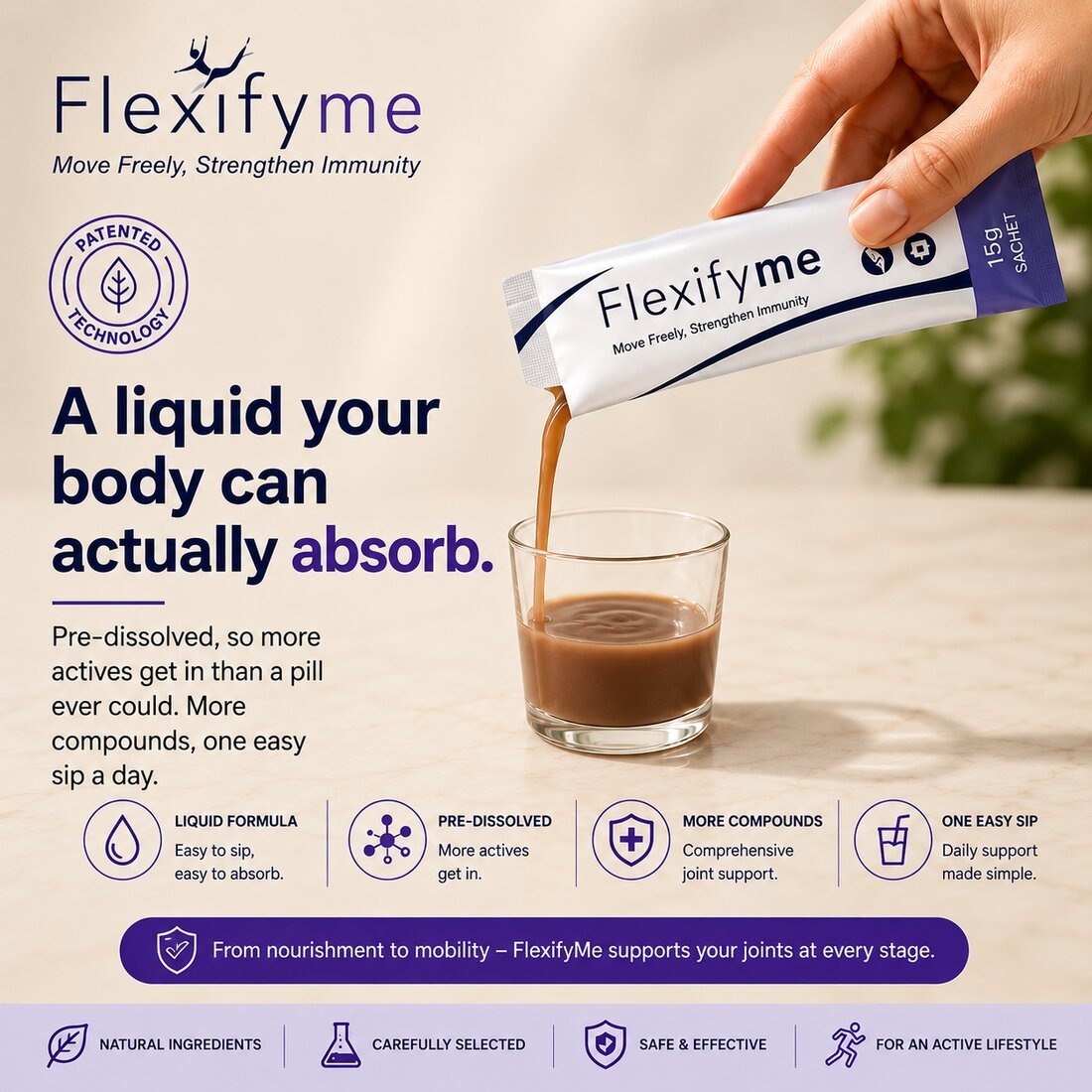 Flexifyme liquid formula, pre-dissolved for easier absorption