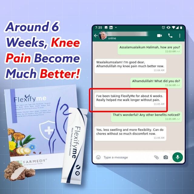 Customer: knee pain much better after 6 weeks, can walk longer without pain