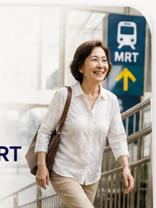 Woman climbing stairs at the MRT station