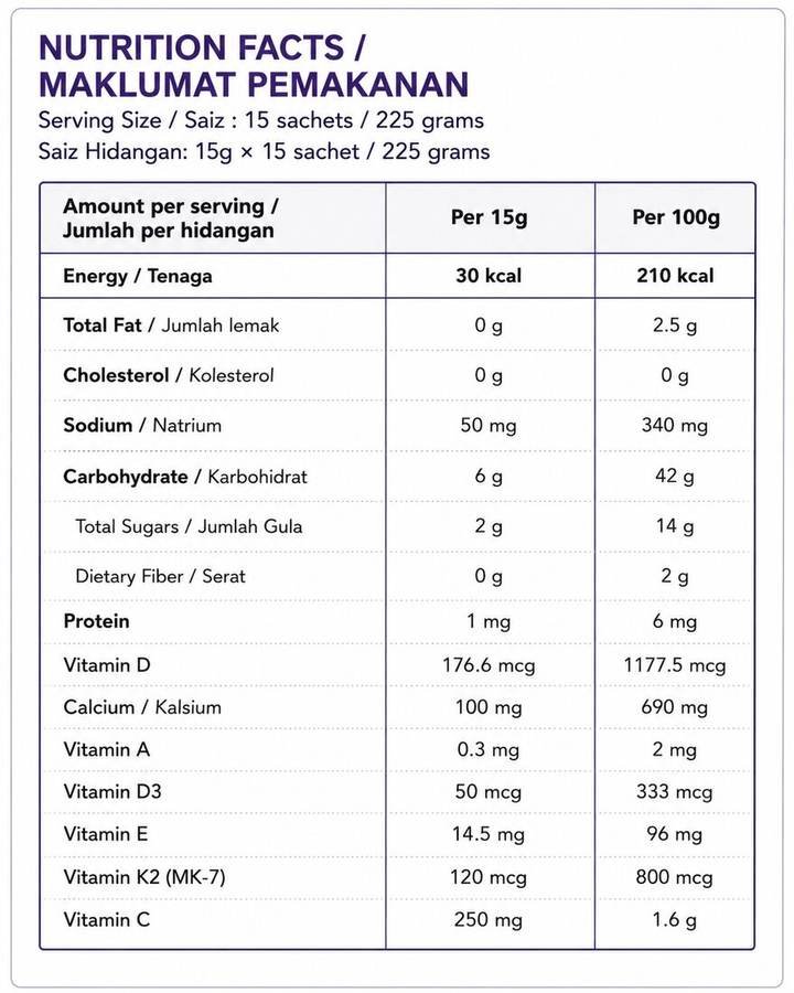 Flexifyme nutrition facts label