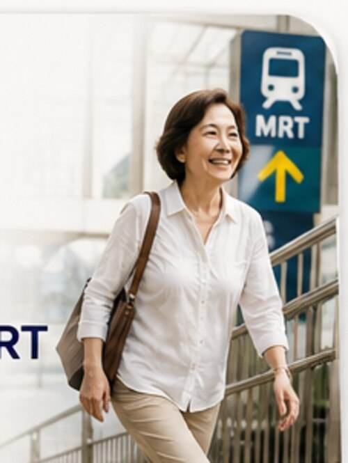Woman climbing stairs at the MRT station