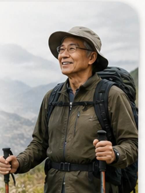 Man hiking a trail with trekking poles