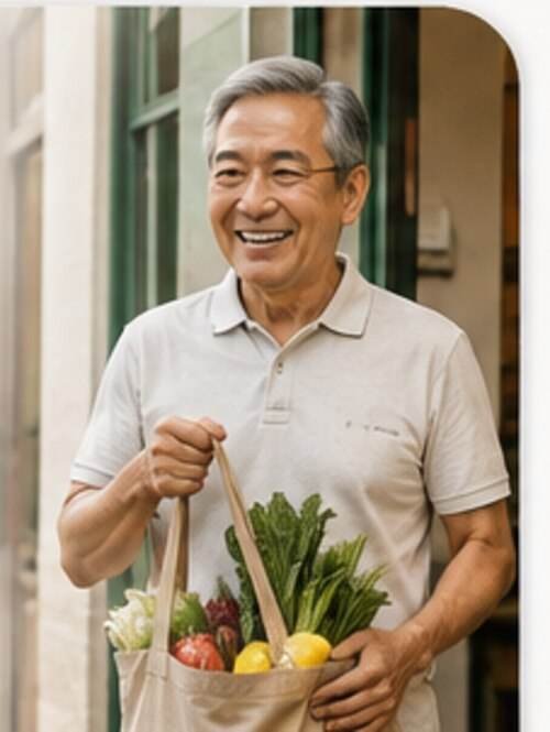 Man carrying a bag of groceries with ease