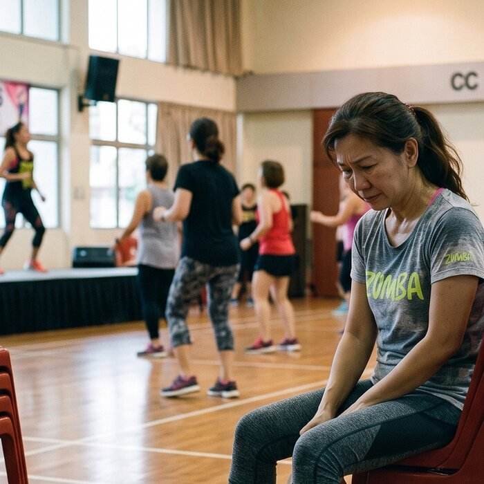 Woman sitting out of a Zumba class at the community centre